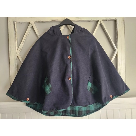 Lingchenyanyu Kitty Cat Cape Poncho With Plaid Trim Youth L/XL EUC Preppy. - Picture 11 of 13